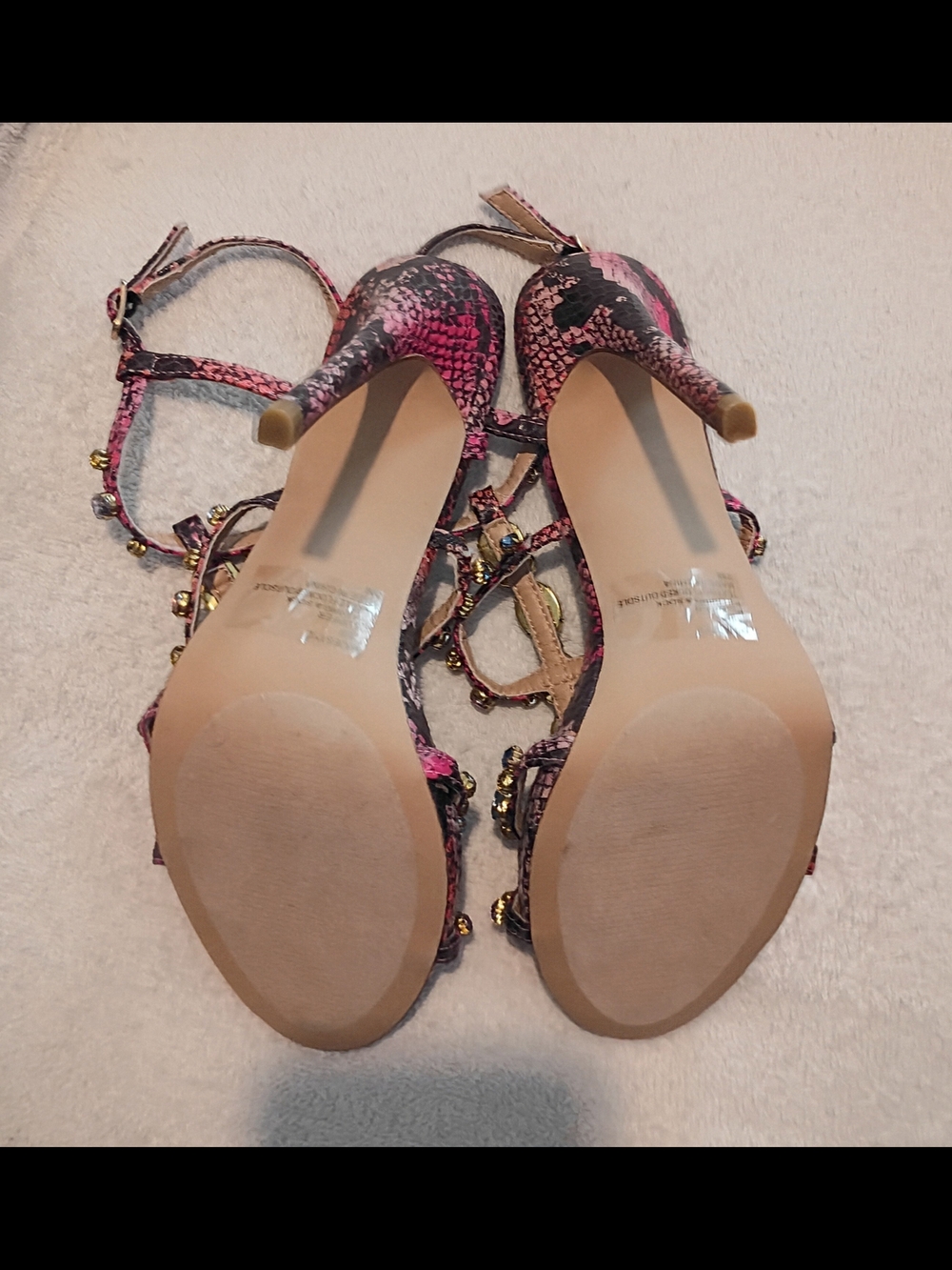 Steve Madden Women's 7.5 Pink Snakeskin Rhine Stone -Strappy Heels - Picture 8 of 10